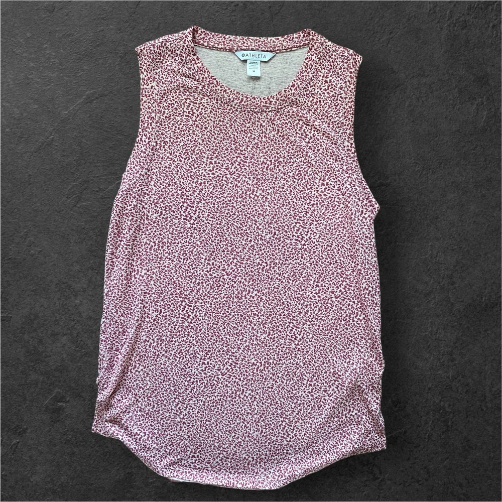 ATHLETA Women’s Micro Cheetah Rose Sleevless Breezy Top Tank Sz M